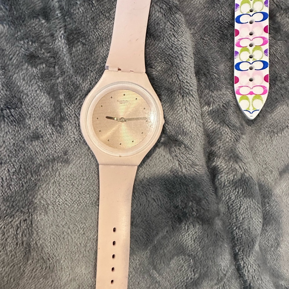 Cream color, Thin Swatch Watch with Gold Dial